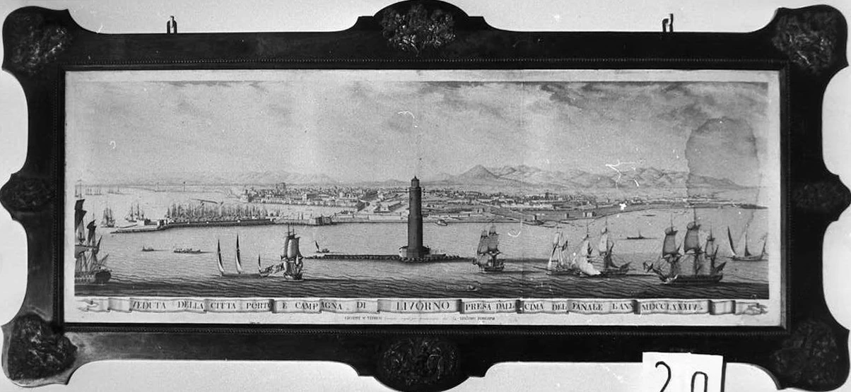 Veduta della città, porto e campagna di Livorno presa dalla cima del fanale l'anno MDCCLXXXIV - Livorno